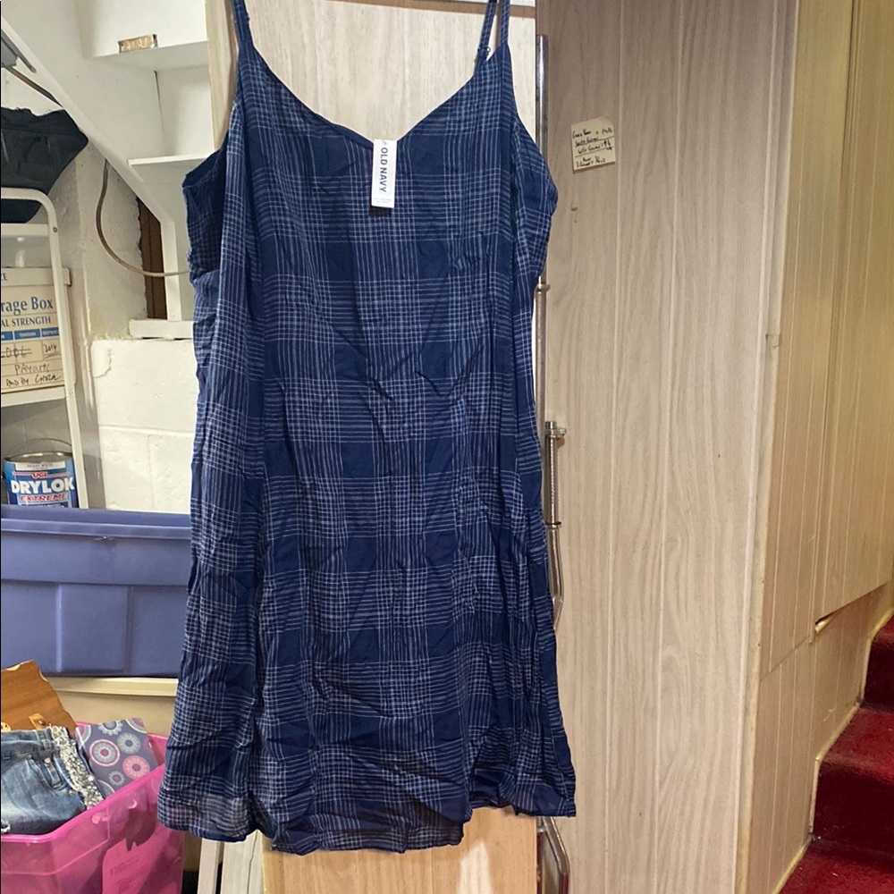 Navy Blue Plaid Slip Dress